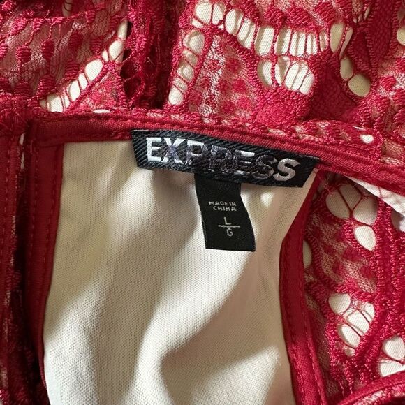 Express Red Floral Lace Overlay Cocktail Dress Womens Large Sleeveless Glam - Picture 7 of 11